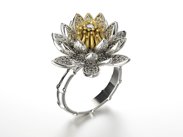 Gold ring with diamond "Lotus"