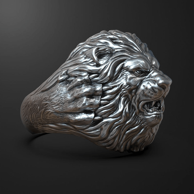 White Gold Ring Lion