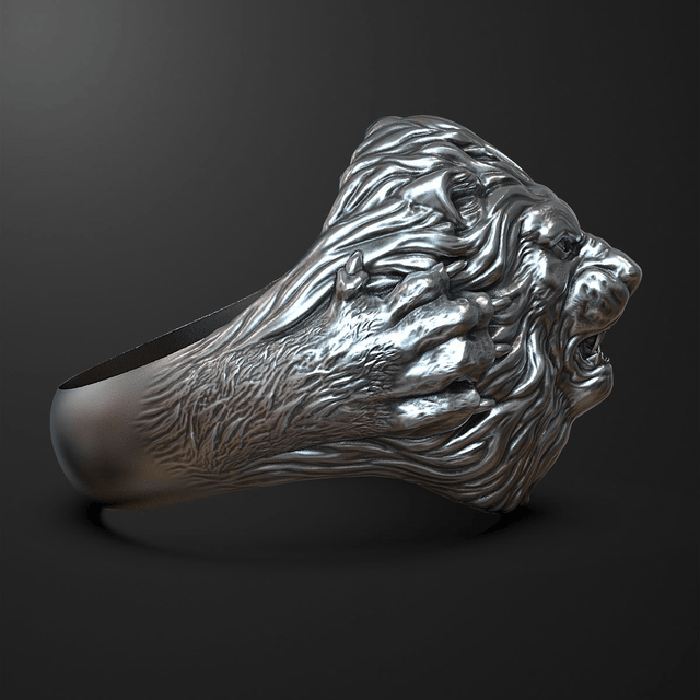 White Gold Ring Lion