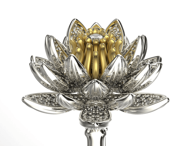 Gold ring with diamond "Lotus"