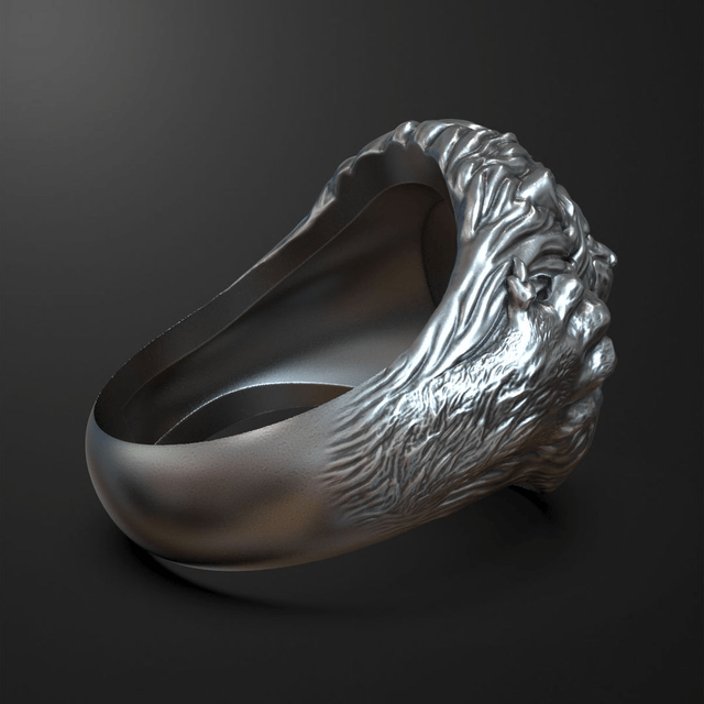 White Gold Ring Lion