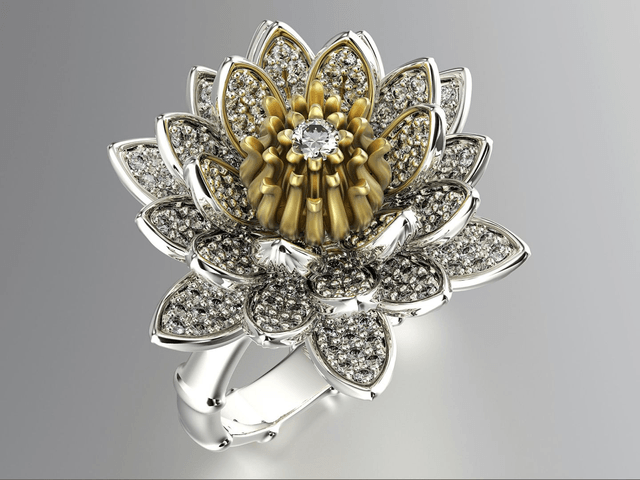 Gold ring with diamond "Lotus"