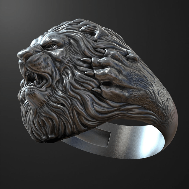 White Gold Ring Lion