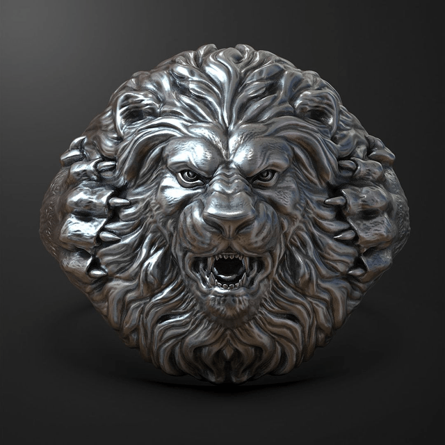 White Gold Ring Lion