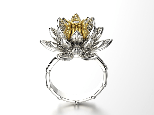 Gold ring with diamond "Lotus"